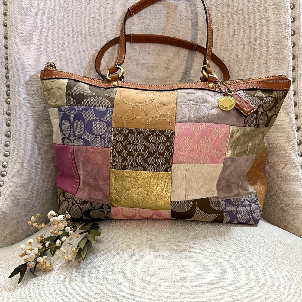 Coach Pink and Gold Tote Bag Patchwork Design F11711
